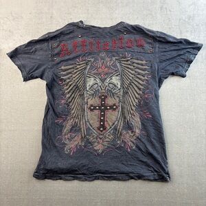 Affliction Wing Cross Graphic T-Shirt Black Y2K Biker Gothic Style Size Large